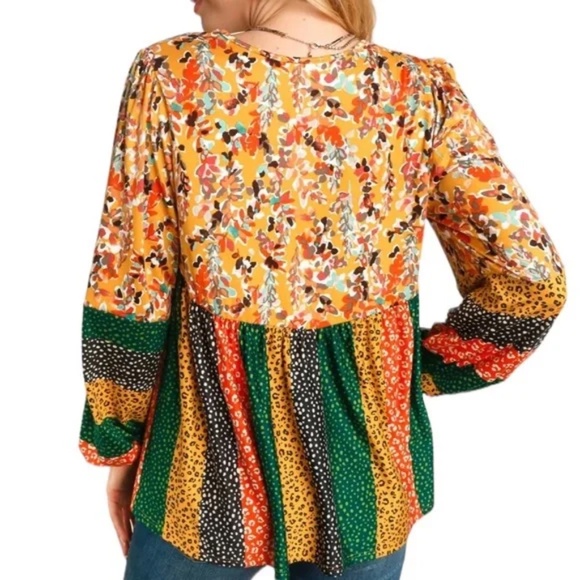 Haptics by Holly Harper Mustard Floral & Leopard Boho Top L/S Size Medium - Picture 11 of 12